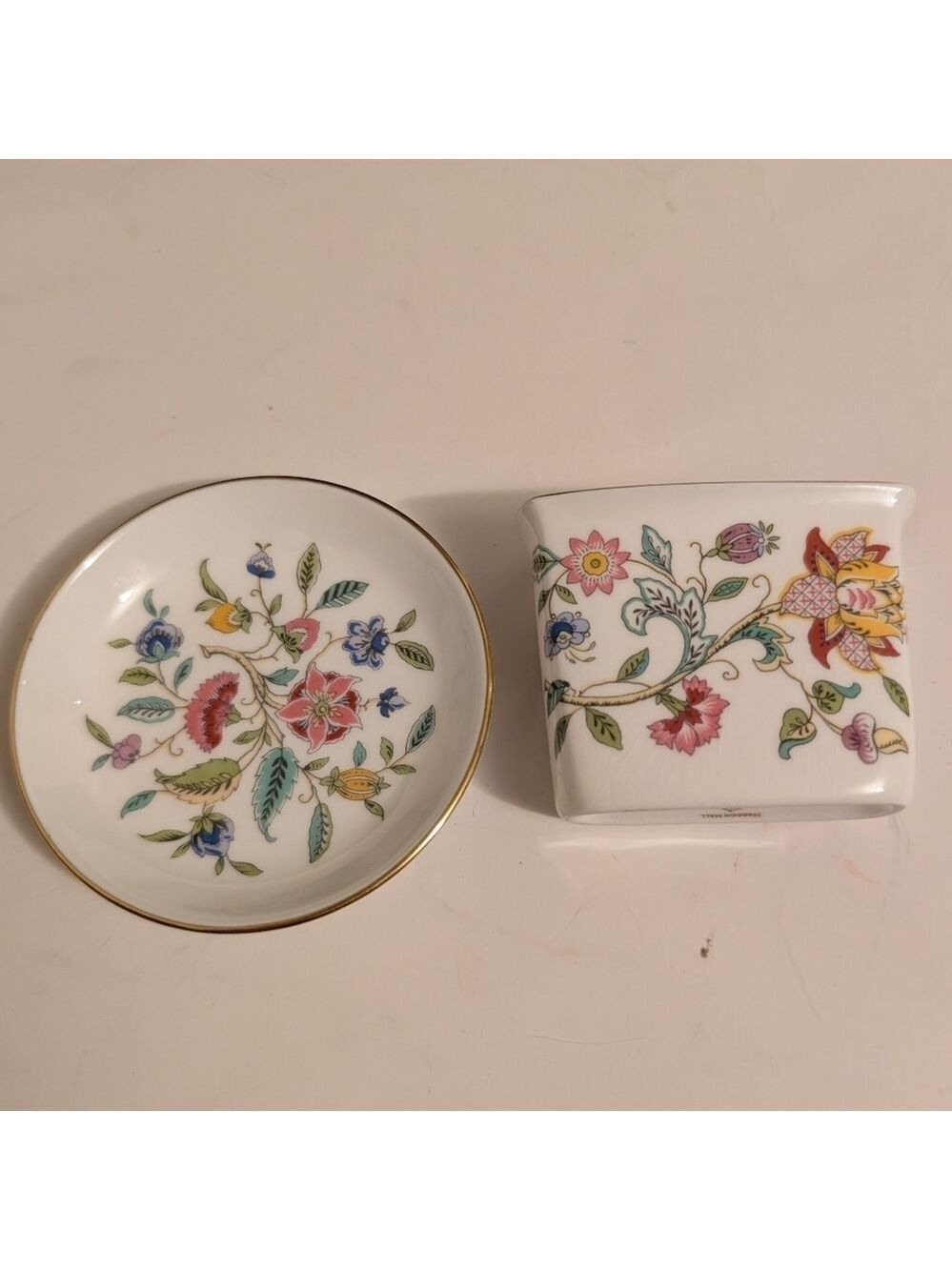Minton Haddon Hall bone china toothpick holder and trinket dish set